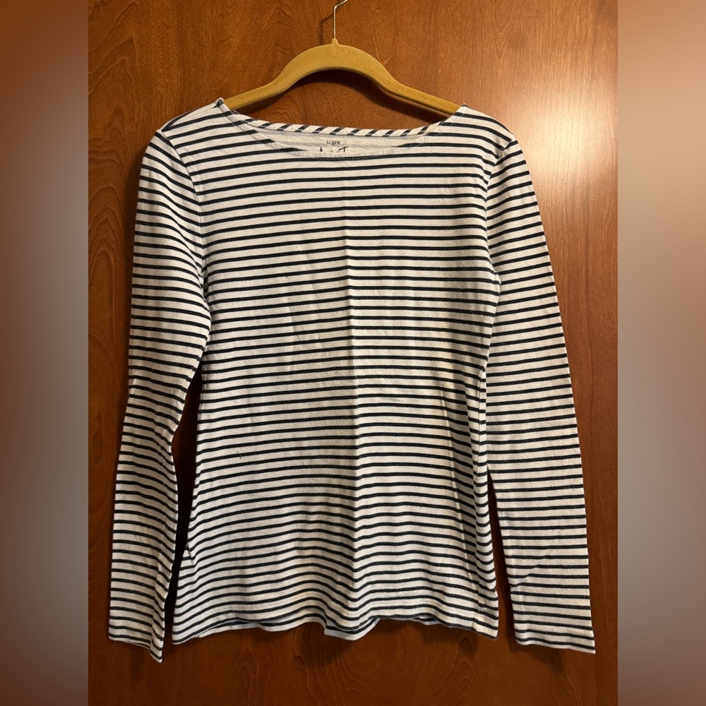 J. Crew Black and White Striped Long Sleeve Shirt